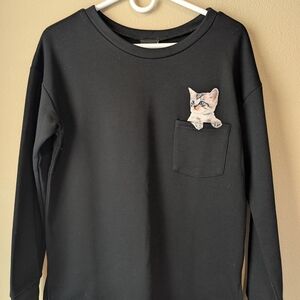 Sweet Claire Black Sweater with Cat Pocket